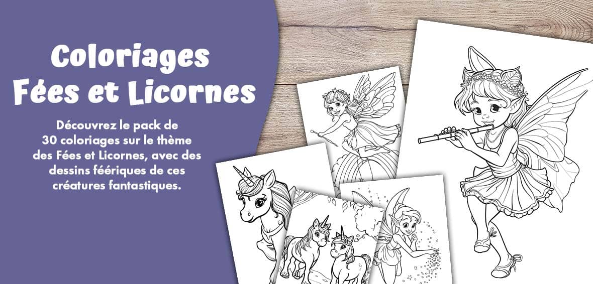 Bannière d'actualité coloriages fées et licornes