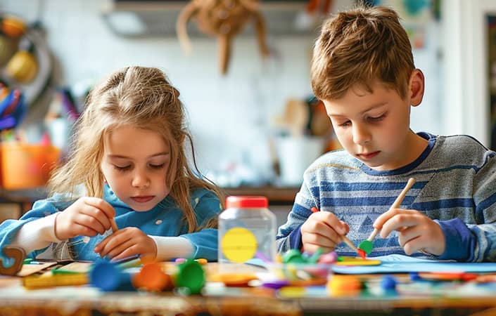 Photos d'enfants qui font une activité manuelle